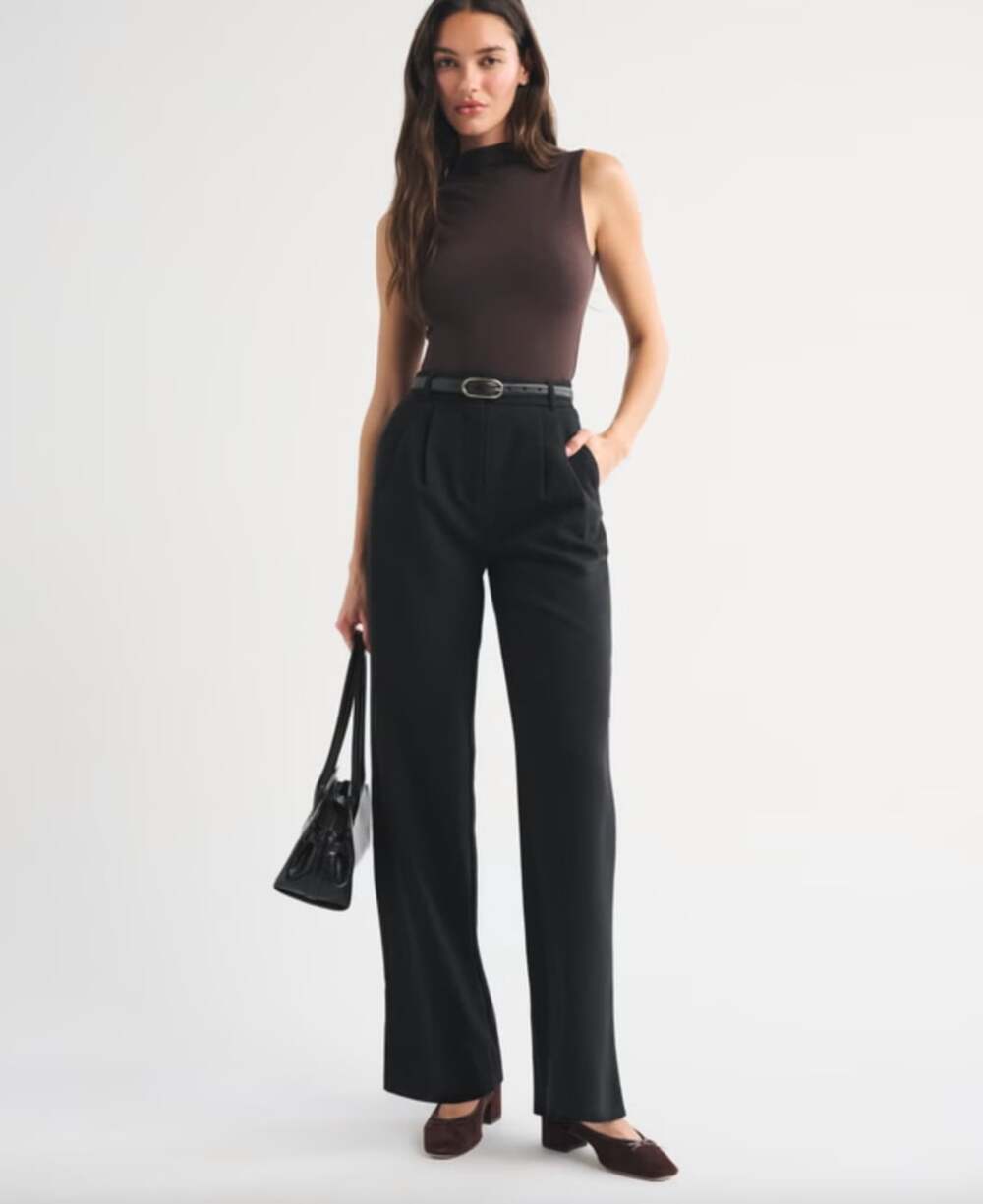 Abercrombie A&F Sloane Tailored Wide Leg Pant Black Size 32 LONG